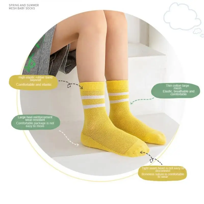 Odor Resistant Sweat Absorbing Children Sports Socks Breathable Striped Childrens Mid Length Socks Not Shrink Kids Cotton Socks