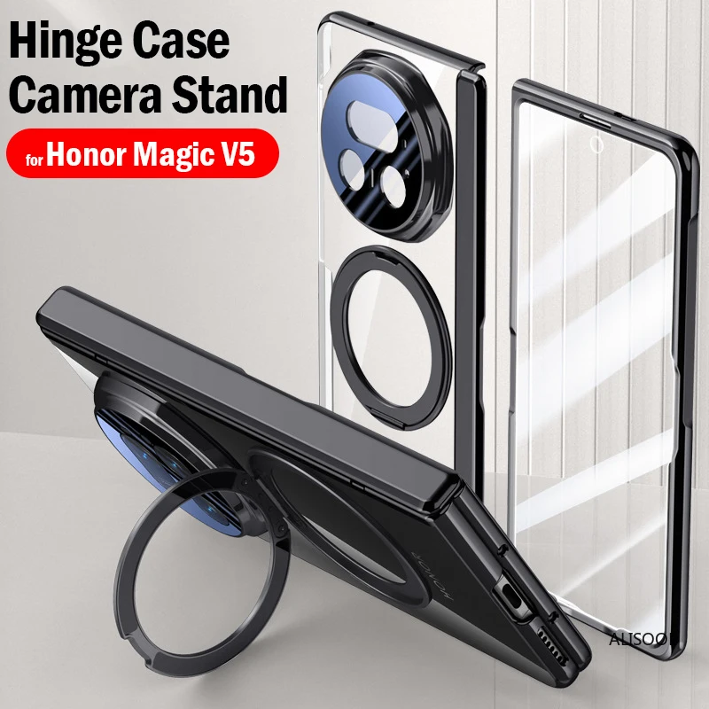 

Прозрачный чехол для Honor Magic V5, чехол с прозрачным покрытием, кольцевая подставка Magsafe, магнитная полная защитная задняя крышка с передним стеклом