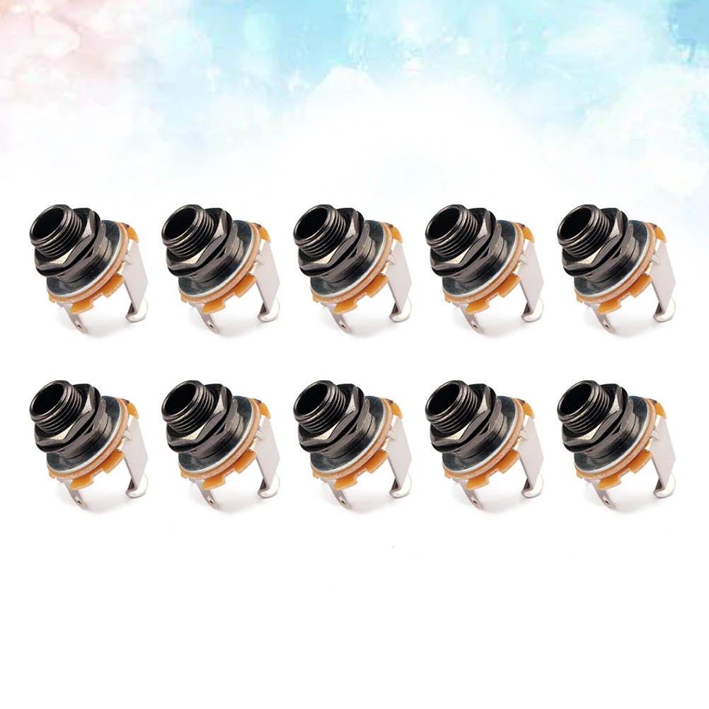 

10 pcs 1/4 Inch 6.35Mm Guitar Jack Socket Connector Output Input Panel Mount Replacement Chrome Nut Black Socket Female For