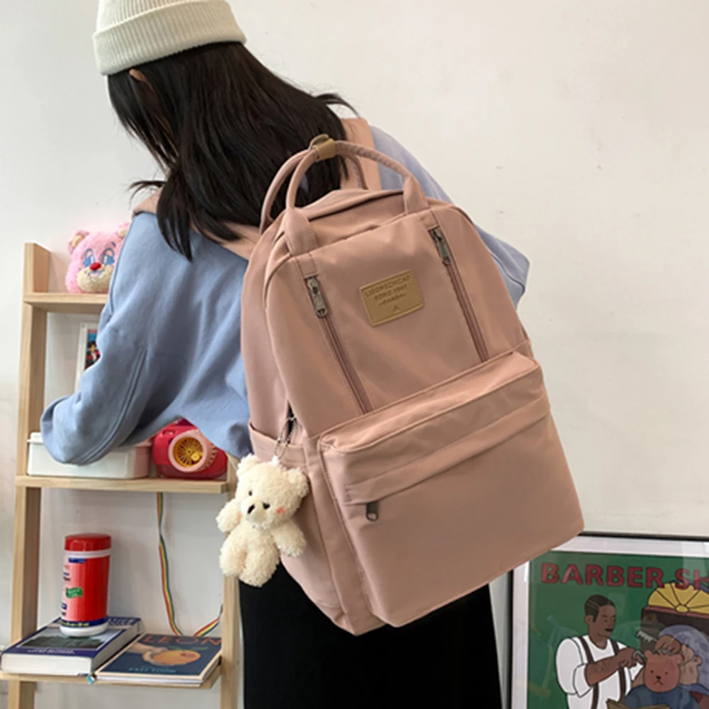 

Kawaii Casual Backpack for Girls Bear Pendant Simple Travel Daypacks Large Capacity Sports Backpack for Outdoor Travel Camping