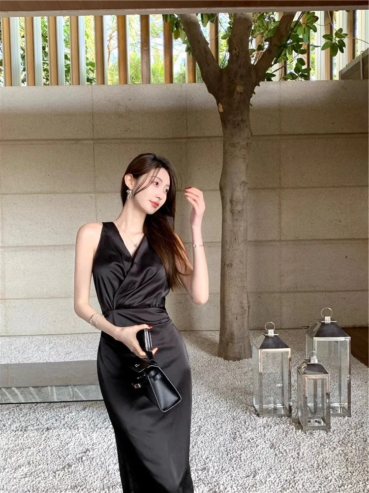 Jupe Midi en Satin de Soie à Taille Haute, Système de Couleurs Zhao Lu Si, Été 2025, Robe Moulante Premium pour Femmes