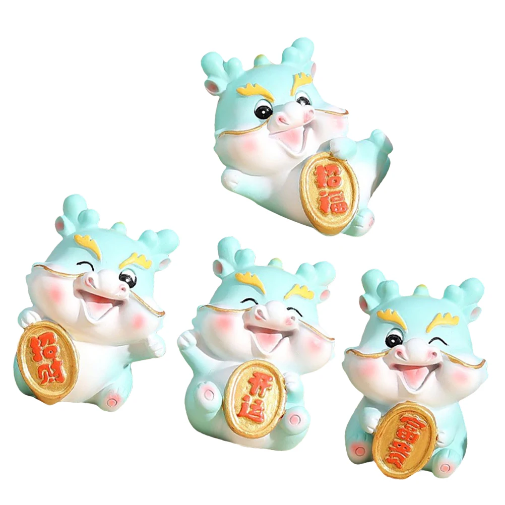 

4pcs Dragon Figurine Resin Car Home Decor Miniature Statues Adorable Dragon Statue Tiny Figurines Cartoon Decor Accessories