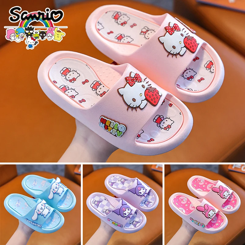 Kawaii Sanrio Hello Kitty Slippers Cartoon Kuromi Cinnamoroll Home Bathroom Anti-Slip Slippers Outdoor Sandals Stylish Girl Gift