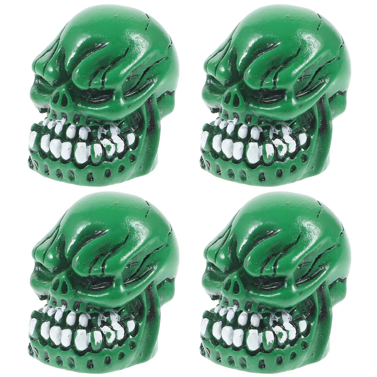 

4pcs Bike Tire Valve Caps Skull Shaped Funny Replacement Green Color Anti Wear Sturdy For Mountain Folding Auto Tires Car
