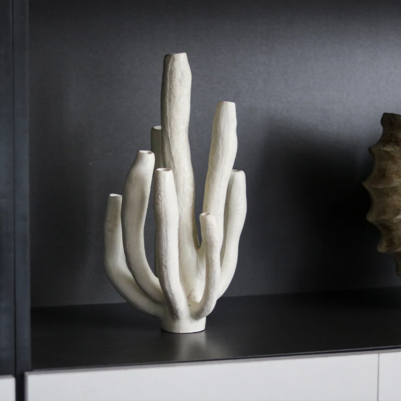 

Nordic European Modern Home Furnishing Decor Creative Irregular White Flower Vase with Resin Floor Christmas Coral Home Decor