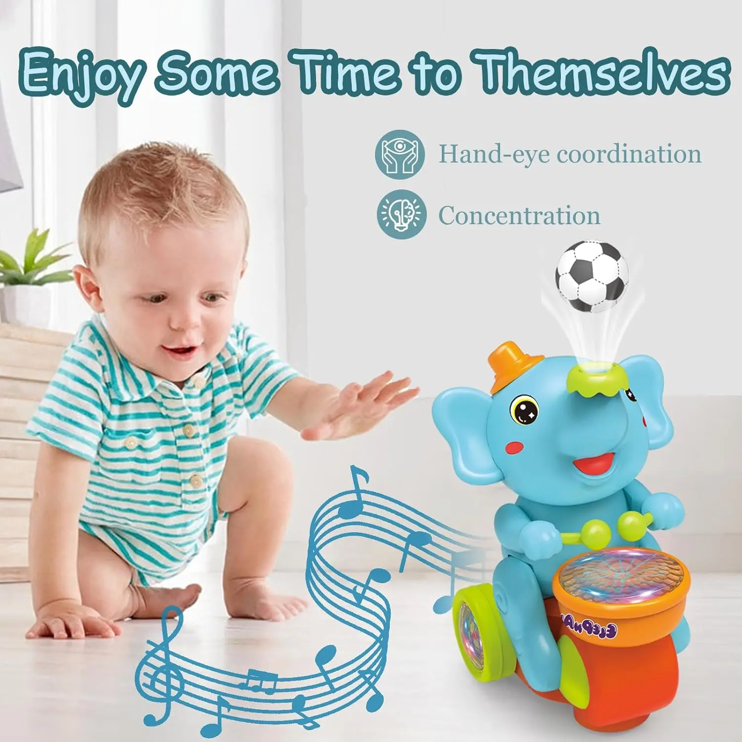 Brinquedo eletrônico de elefante azul com luzes coloridas e música, lança bolas, presente sensorial de aniversário para crianças de 3 a 8 anos.