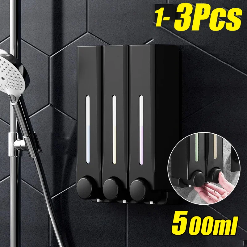 

1/2/3pcs Pressed Soap Dispenser Staple Free Large Capacity 500ml Lotion Shower Gel Pump Dispenser Magnetic Liquid Container