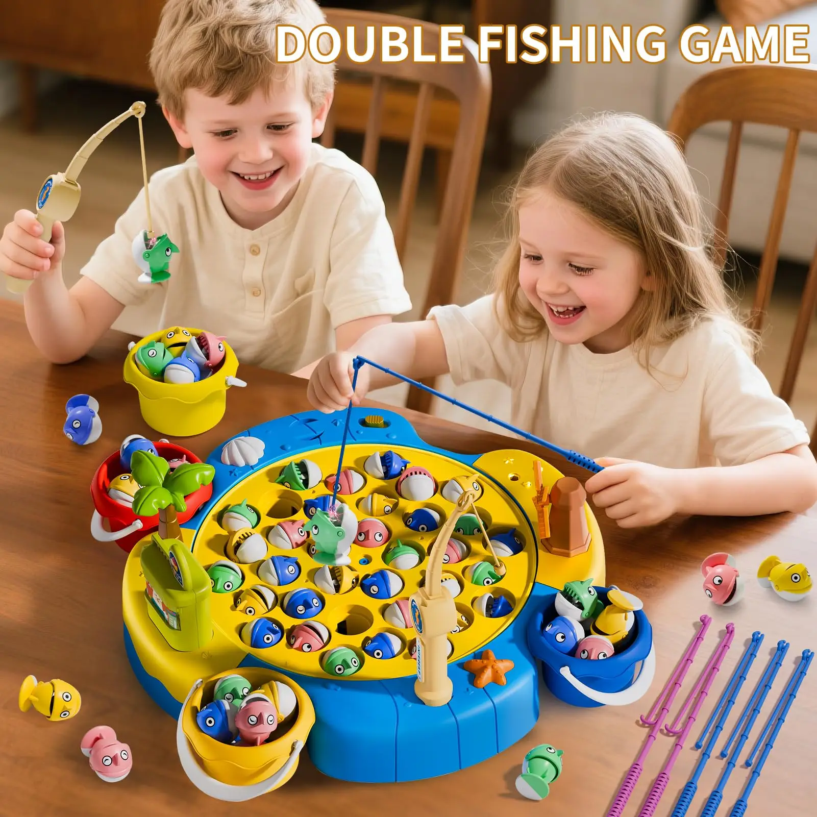 Jeu de pêche magnétique 360 °   Rotation - Jouet d'apprentissage éducatif avec 6 pôles et poisson 25/35/45 pour les enfants développe la motricité fine