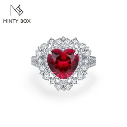 MINTYBOX 4.0CT Heart Ruby Rings for Women S925 Sterling Sliver 10*10MM Gemstone Engagement Wedding Rings Fine Jewelry Party