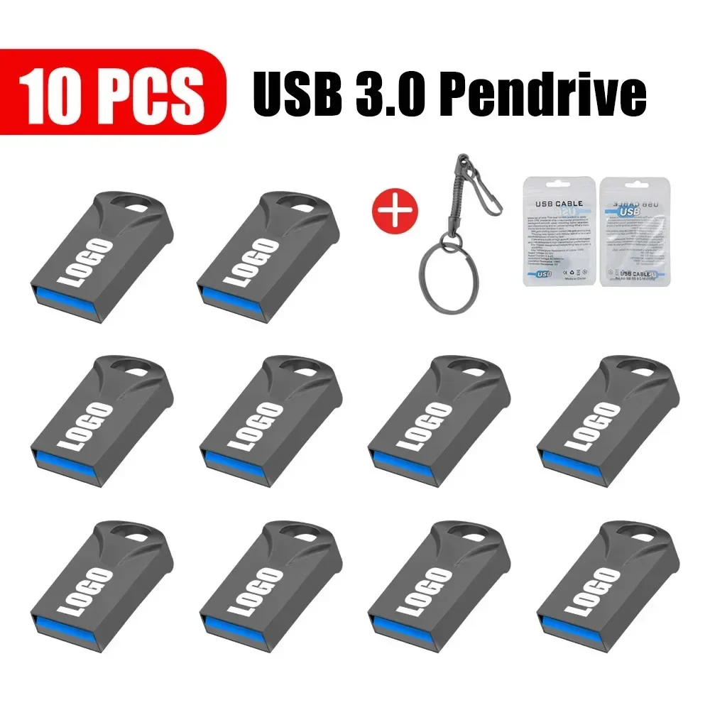 10pcs/lot High-capacity Speed USB Flash Drives 3.0 128GB 64GB 32GB Black Free Keychain Pen Drive Storage Memory Business Gift