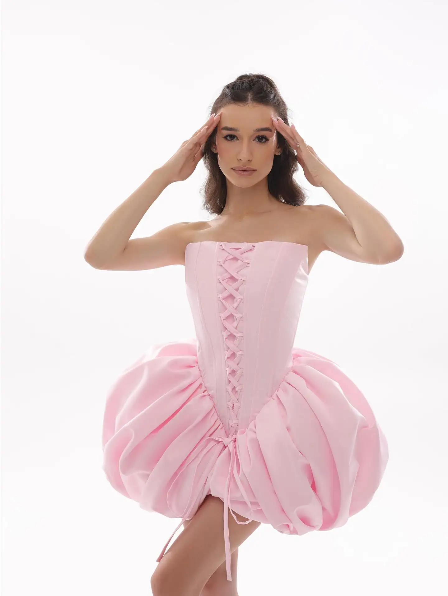 فساتين قصيرة من Sweet Pink Bubble لحفلات أعياد الميلاد وأربطة مشد علوي فستان فتاة صغيرة للتاريخ فستان العطلة