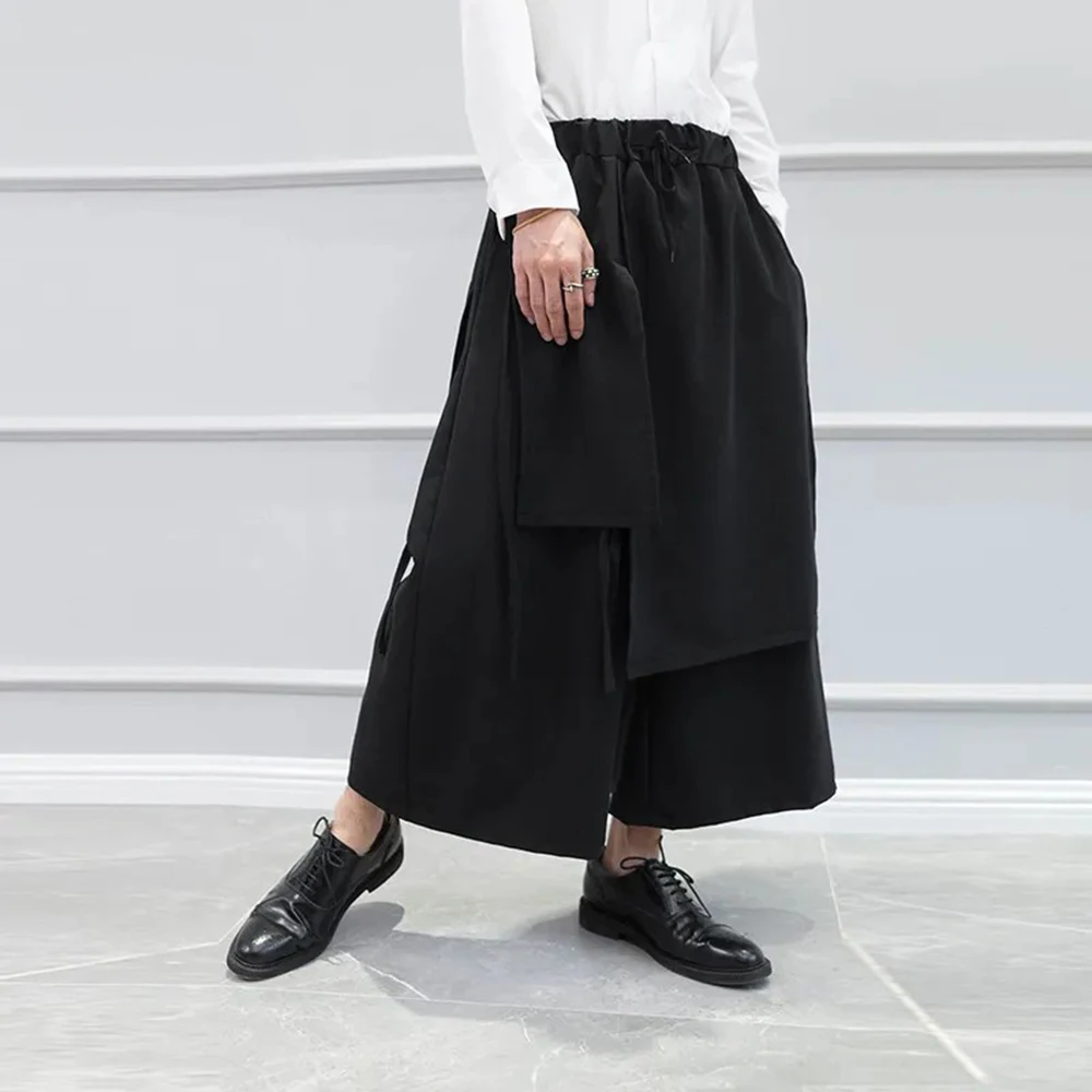 Y2k Gothic Dark Culottes Irregular Layered Casual Hakama Genderless Japanese Streetwear Fashion Wide Leg Samurai Pants Unisex