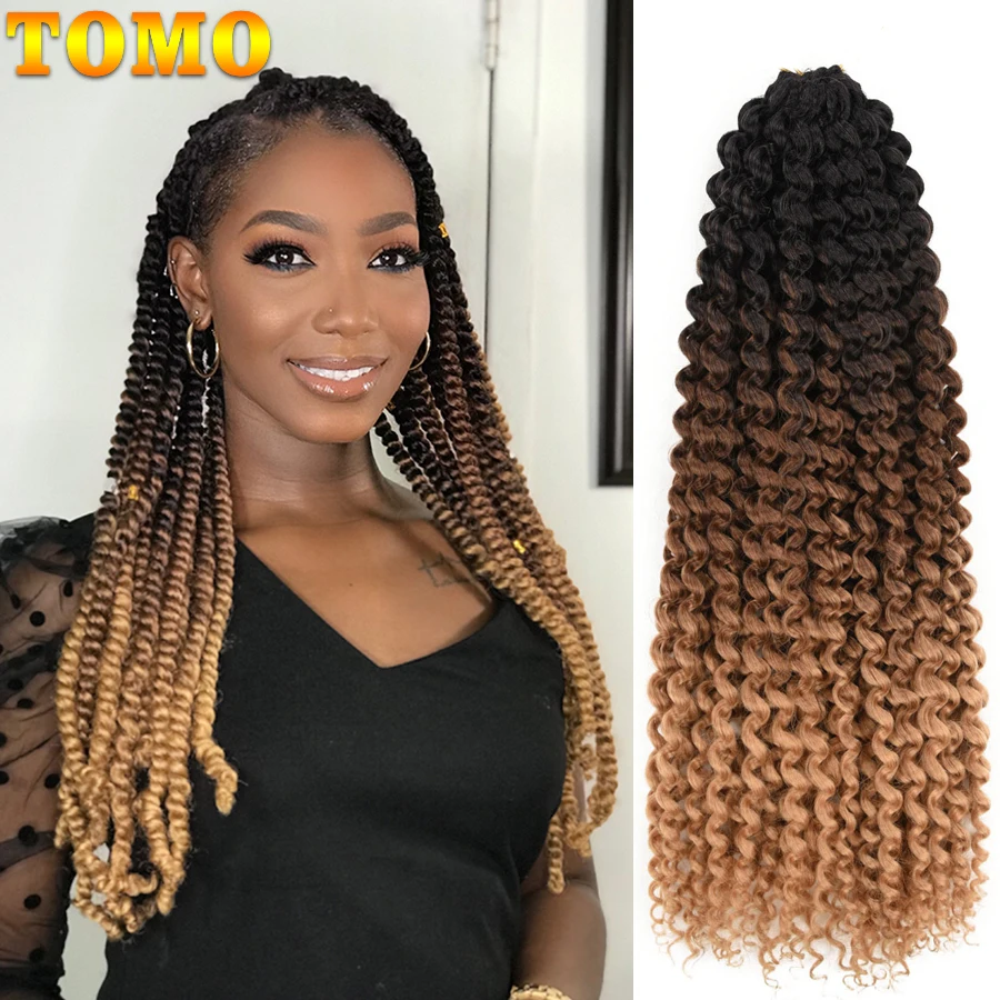 TOMO Gairah Putar Crochet Ekstensi Rambut Sintetis Afro Keriting Bundel Rambut Keriting 22 Helai Air Gelombang Mengepang Rambut 14/18/22"