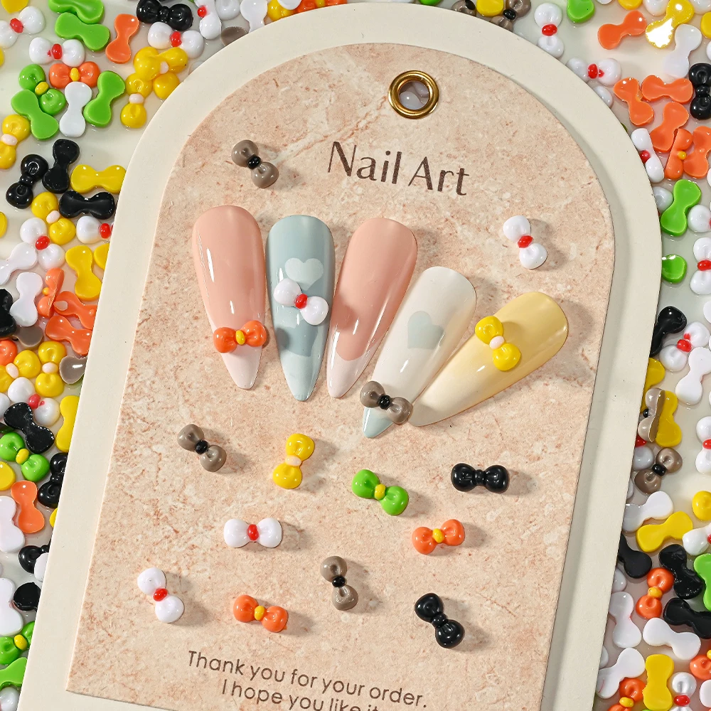 50g Mini Kokardki do Paznokci z Żywicy w Kolorach Cukierków, Płaskie Ozdoby do Paznokci w Kolorach Cukierków Kawaii 3D, Kolorowe Kokardki do Manicure, Biżuteria
