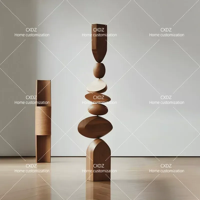 Solid Wood Sculpture Art Floor Standing Ornament for Hotel Model Room Sales Office Staircase Entrance Vertical Home Decor