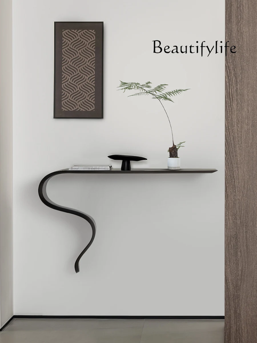 High-End Minimalist Art Console Tables Ultra Narrow Wall Decoration a Long Narrow Table Side View Solid Wood Storage Rack