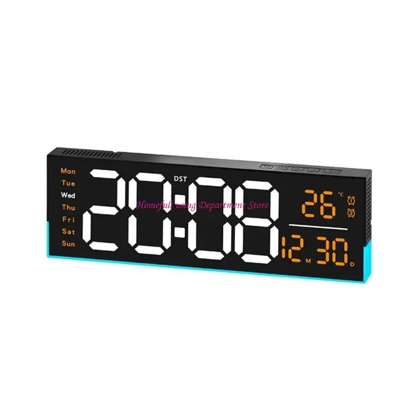 Modern LED Digital Clock with Dimmable Light and Alarm Date Temperature Week Display, Timer Function, Two Alarms for Bedroom