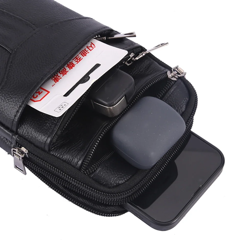 Men Leather Waist Bag Shoulder Crossbody Bags Retro Cowhide Pocket Mobile Phone Belt Bum Outdoor Case Pouch