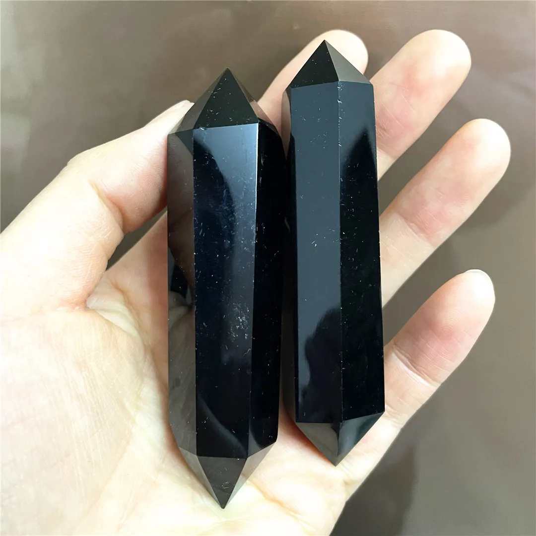 Product Discount 7-9cm 2pcs Natural Black Obisidian Polishing Stone Points Double Terminated Crystal Gems Reiki Healing Decorate