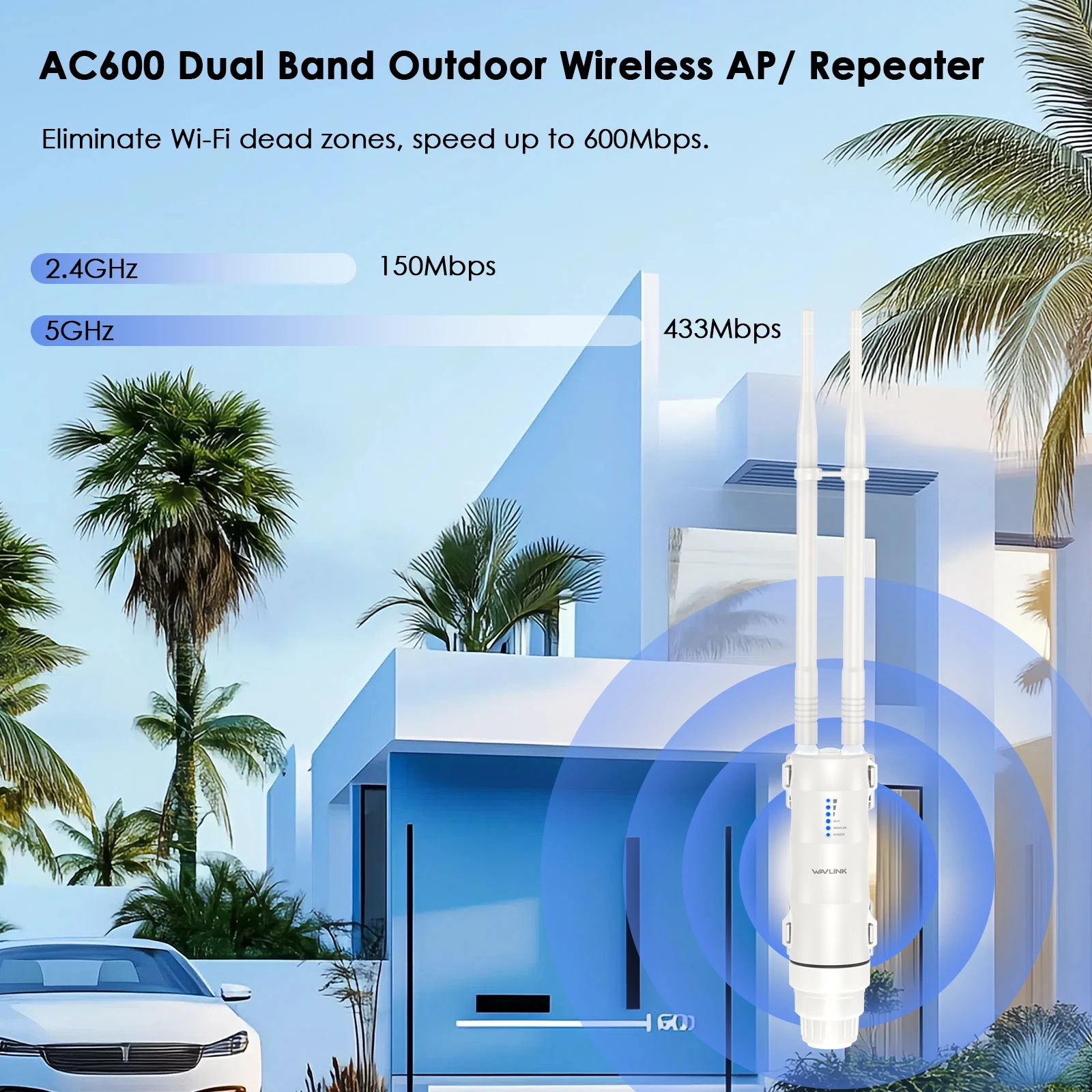 Wavlink AC600/AC1200 7dBi High Power Outdoor Omni-directional Access Point/CPE/Repeater/WISP 2.4GHz 150Mbps + 5GHz 433Mbps