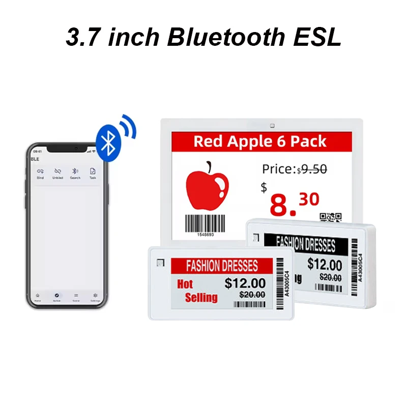 

3,7-дюймовый Bluetooth-цифровой интеллектуальный ценник, электронная полка, этикетка BT, дисплей электронной бумаги для супермаркета, продуктовой фабрики