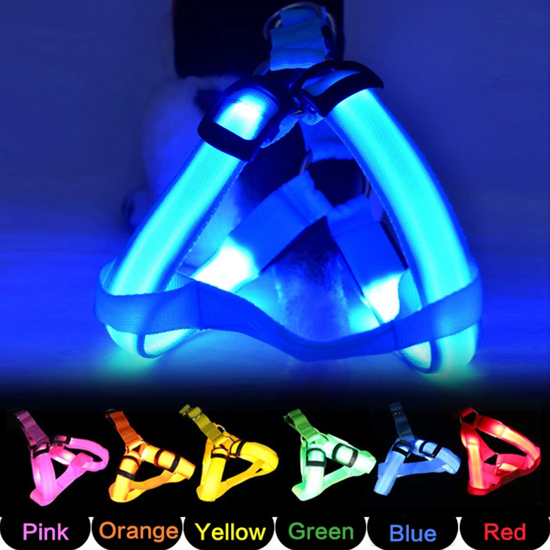 Adjustable LED Dog Harness No Pull Small Medium Glowing Nylon Breast-Band Night Safety Arnes Perro Dropship Pets Dog Accessories