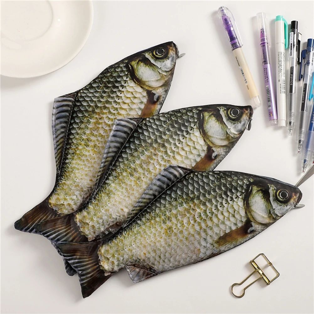 Artificial Carp Pencil Case,Funny Crucian Carp Shape Pencil Bag,Personality Funny Change Version Simulation Crucian Carp Bag