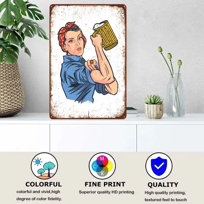 Riveter Beer Empowerment House Decor Vintage Metal Tin Signs for Coffee Bar Garage Game Room Wall Art Decoration Art of Murals