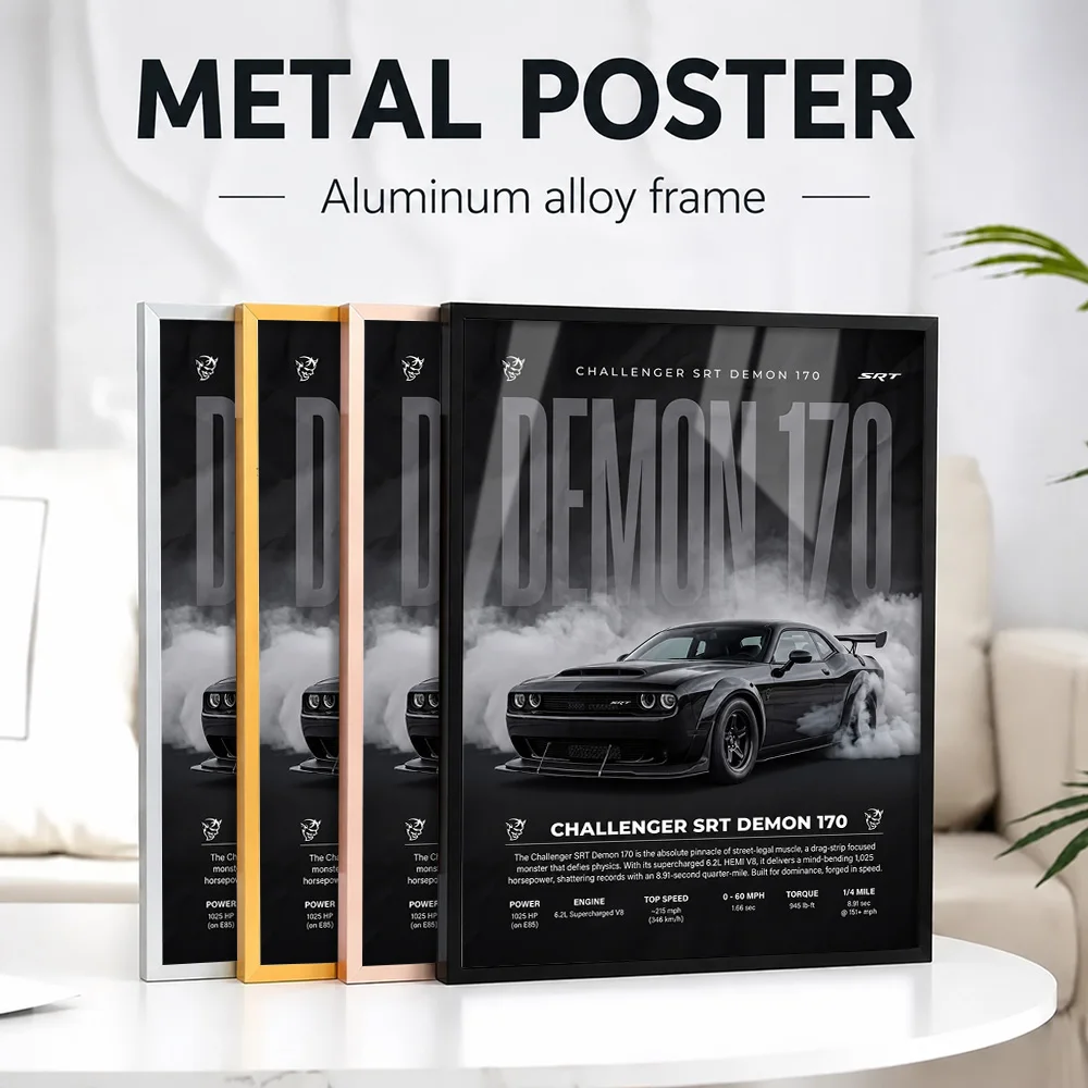 United States Challenger SRT Demon Car Metal Poster With Aluminum Alloy Frame Customized Photo Modern Style Wall Art For Study