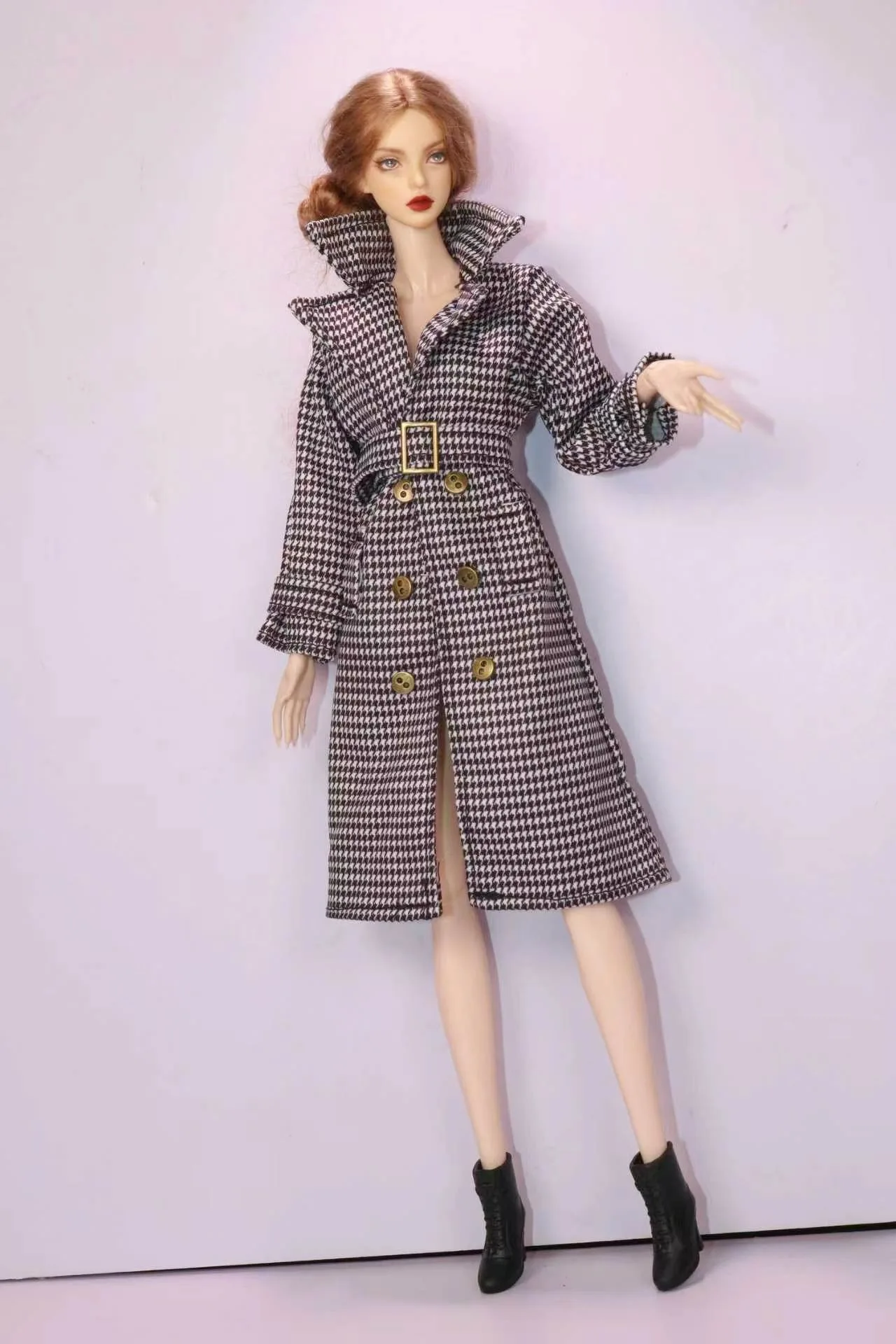 Long Trench Coat Outfit Set with Belt & Boots, Doll Clothes Accessories for 30cm BB FR Doll Dress Up Toy Parts