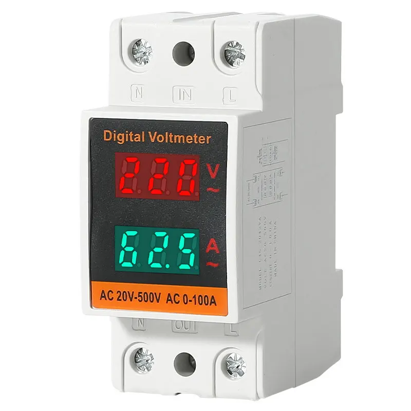 LCD Dual Digital Din Rail AC Voltmeter Ammeter AC220V 380V Electricity Meter AC60-500V AC0-99.9A Volt Amp Monitor Energy Meter