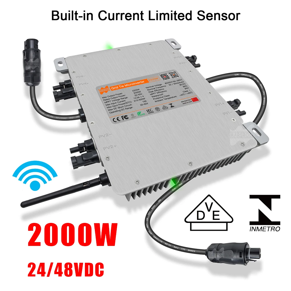 Inversor Micro Solar Deye-mppt Gravata de Grade 2000w 24v 48v dc para 220v ac Ip67 Wifi Navio da ue Brasil Inmetro Vde Cei