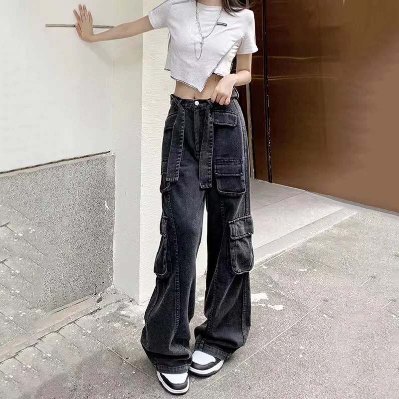 Casual Cargo Pants Low Waist Vintage Loose Streetwear Baggy Jeans Women Oversized High Street Sexy Y2K Straight Trousers Woman