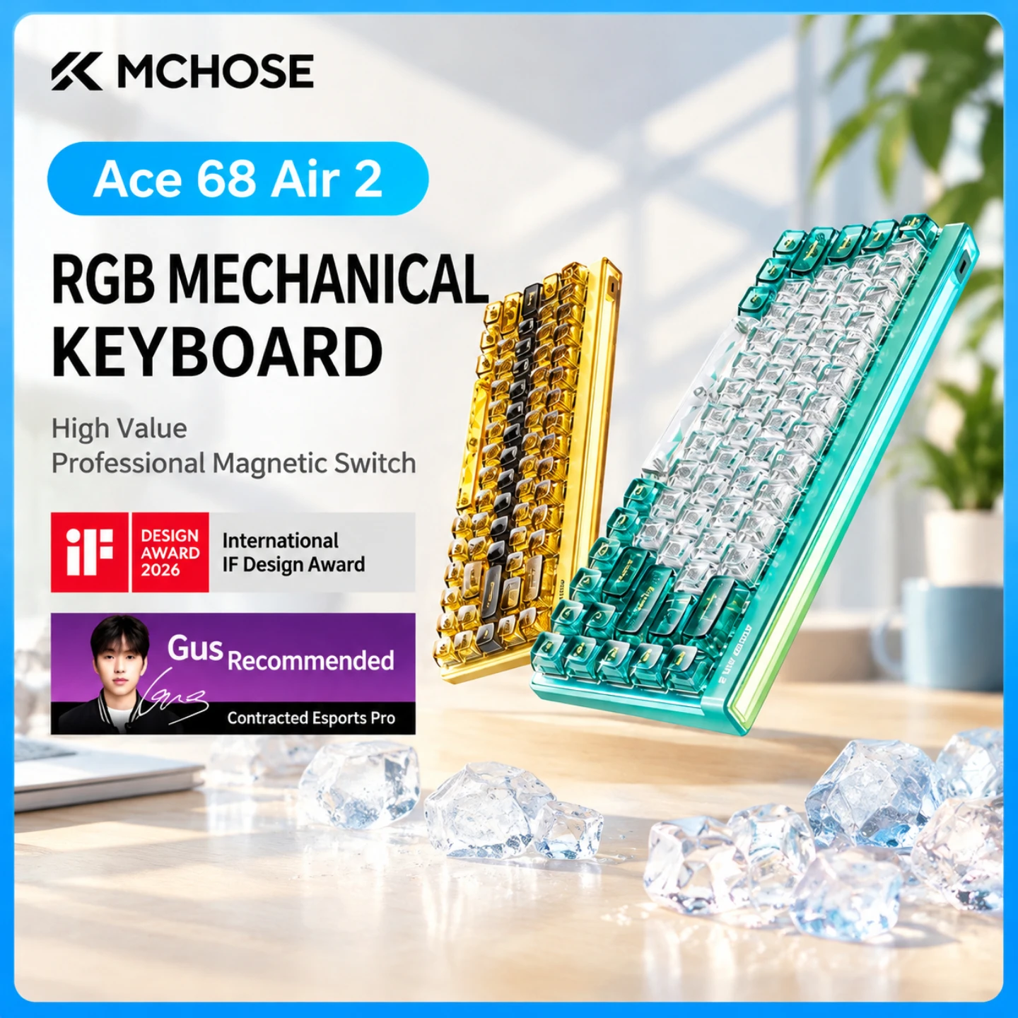 MCHOSE Ace 68 Air 2 Magnetic Switch Mechanical Keyboard Wired 68 Keys RGB Transparent Keycaps Gaming Keyboard