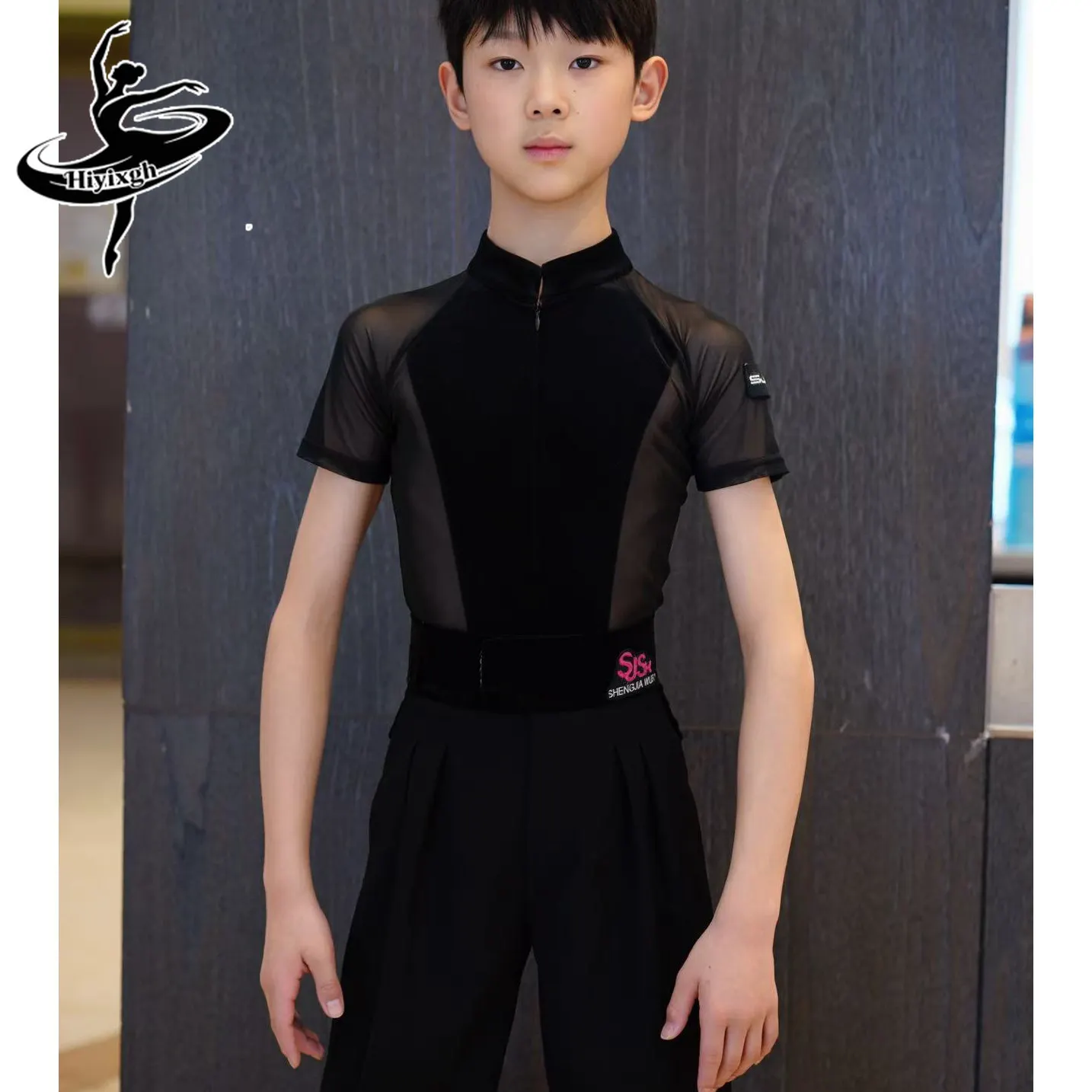 Latin Dance Shirt Boys Costumes Mesh Short Sleeve Latin Dancewear ChaCha Samba Ballroom Latin Dance Competition Dress