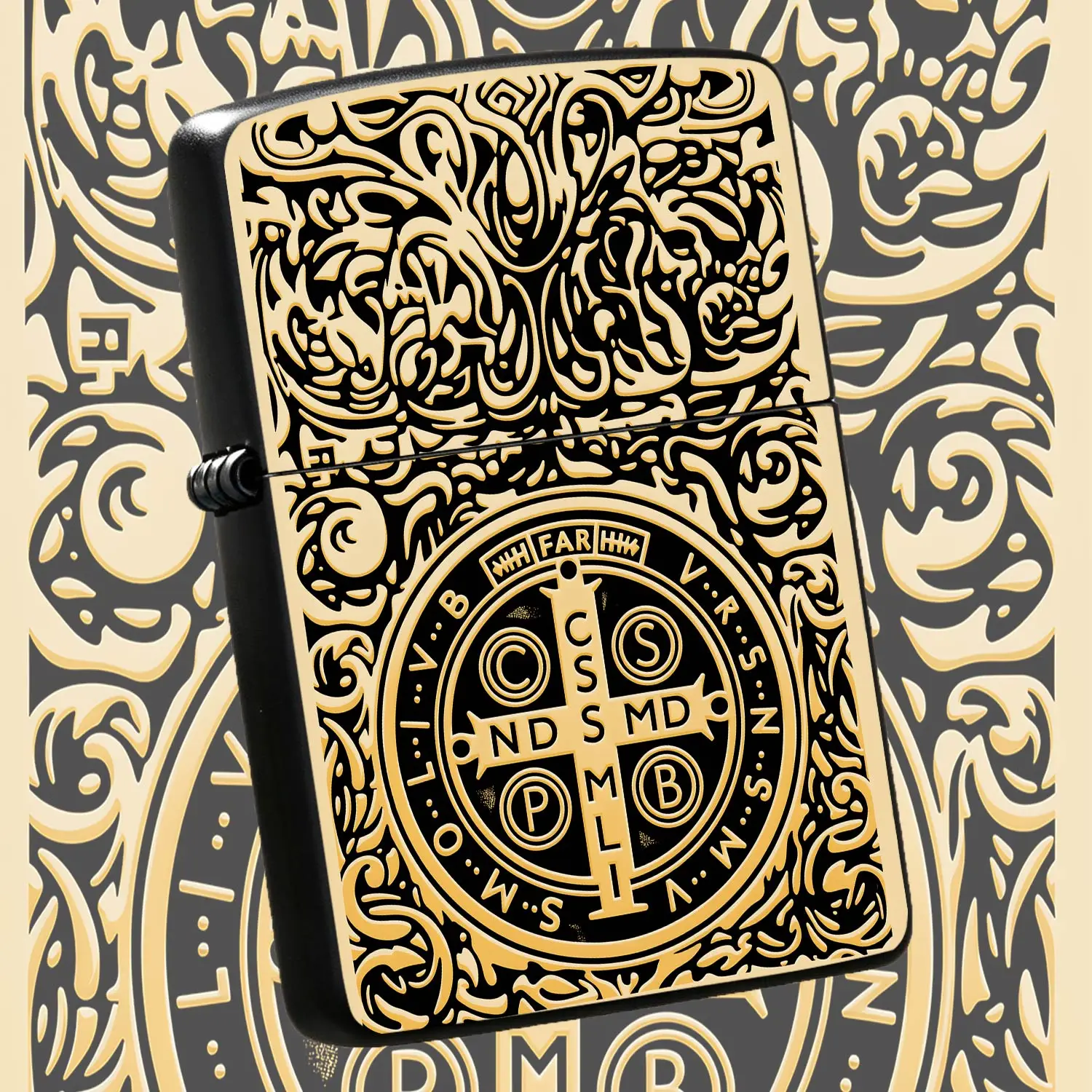 Vintage Engraved Pattern Portable Lighter St Benedict Cross Badge Creative Design Daily Carry Multi-Function Tool for Candle Incense Camping Elegant Exquisite Unique Gift for All Scenarios Durable Stylish Commemorative A A Humorous And Inte