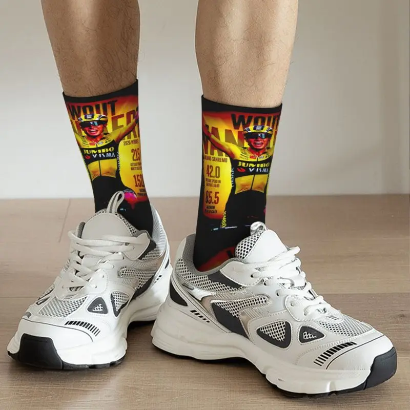 Novelty Printing Wout Van Aert Socks for Men Women Stretchy Summer Autumn Winter Crew Socks image 5