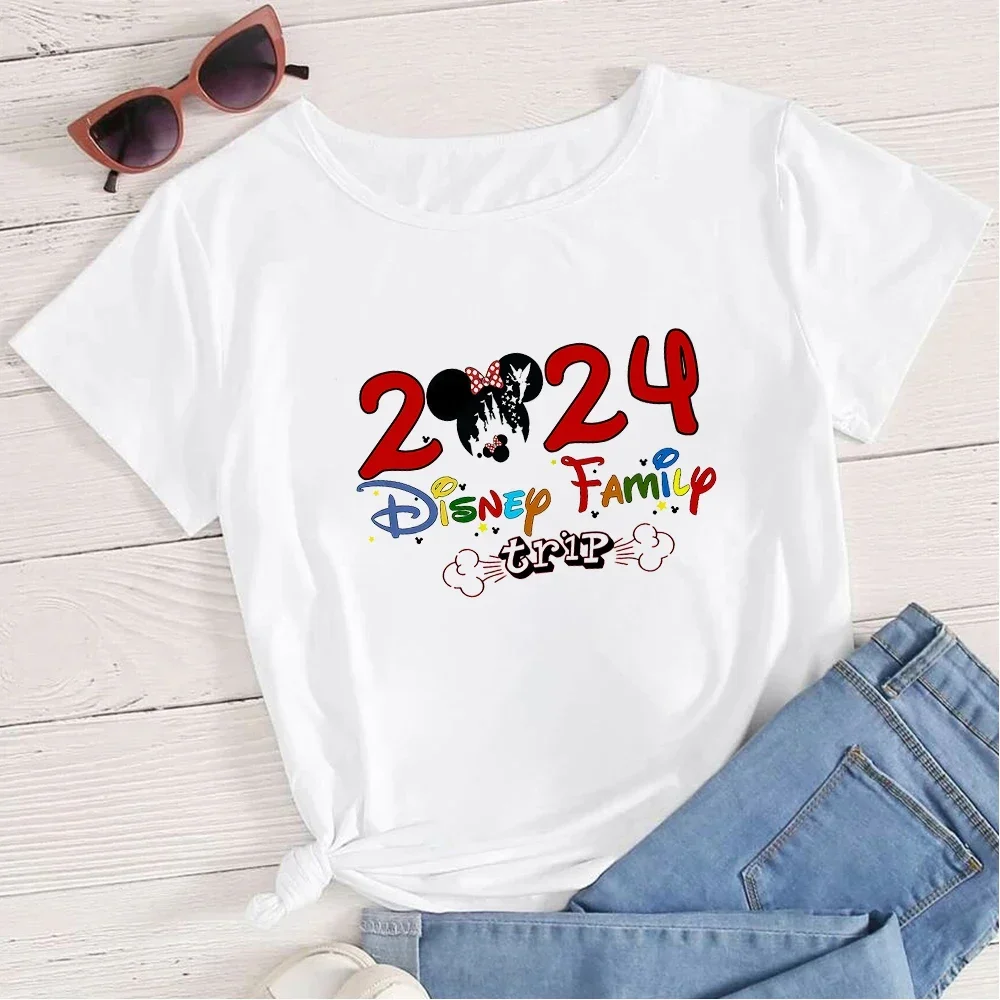 Minnie T-shirt 2024 Family Trip Clothes for Mother Kids Short Sleeve Summer New Harajuku Fashion Vacay Mode Women Tops