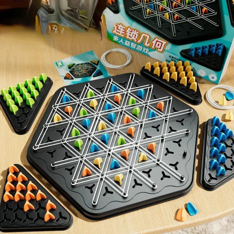 New Geometry Chain Chess Puzzle Triangle Chess Desktop Game Rubber Band Training Family Interaction Exercise Thinking Toys Gifts