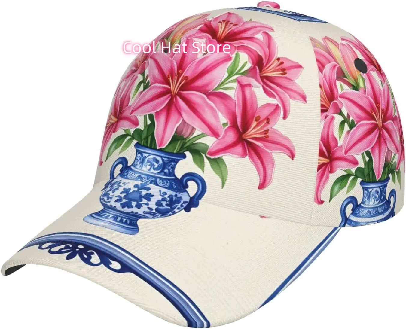 Pink Tulips in Blue Vase Pattern Baseball Cap Adjustable Cotton Baseball Hat for Sports, Outdoor, Travel Gifts for Men