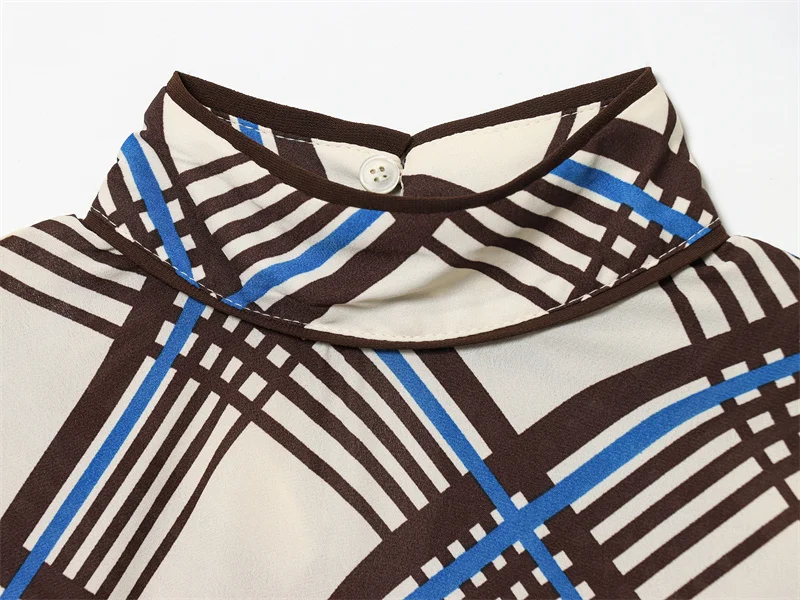 Женская рубашка, осень 2021, новый стиль, клетчатая рубашка с длинными рукавами и полувысоким воротником, свободный пуловер, рубашка, повседневная, универсальная, модная