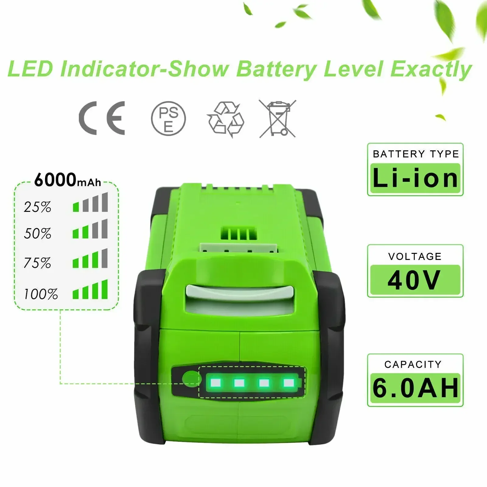 6000mAh Li-ion Battery For Greenworks 40V 6ah battery 29472 29462 25322 24252 29727 29717 RU 40v for greenworks battery