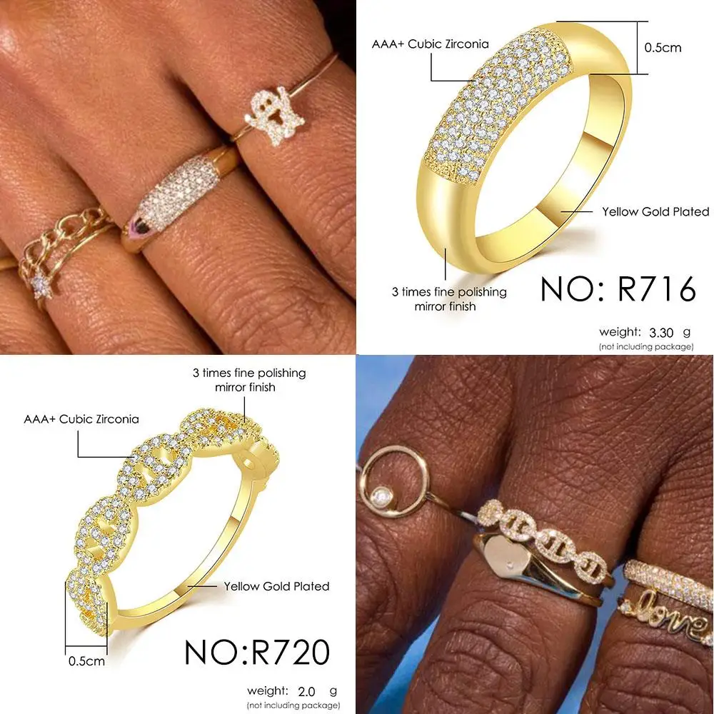 Matching Gold Color Iced Out Zircon Ring For Women Trend Stacking Dainty INS Rings Fashion Jewelry Accessories Girls Gift R731