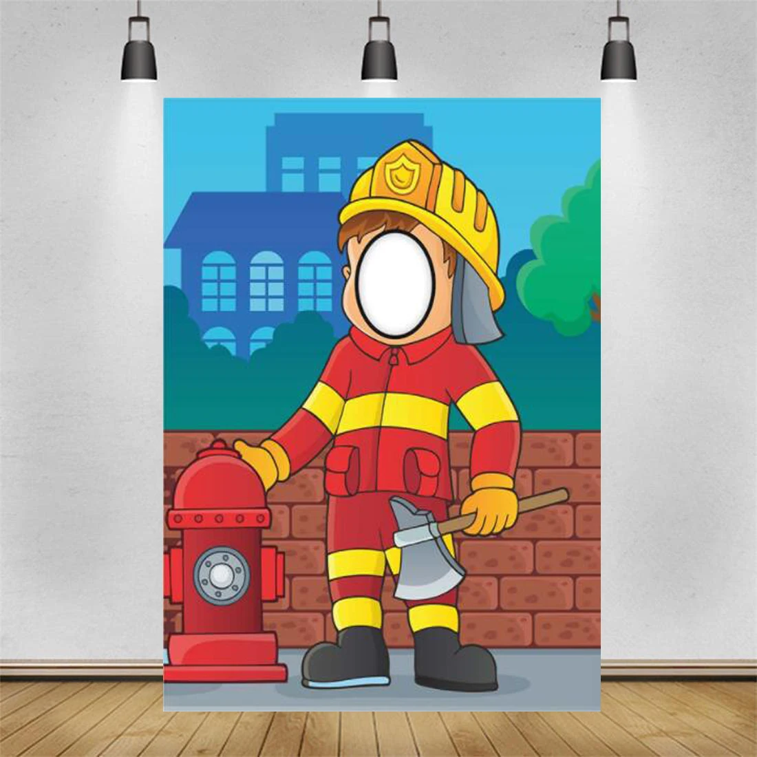 

Fireman Photo Banner Backdrop Large Fireman Face Pretend Play Party Game Rescue Theme Decor For 1st Birthday Party Background