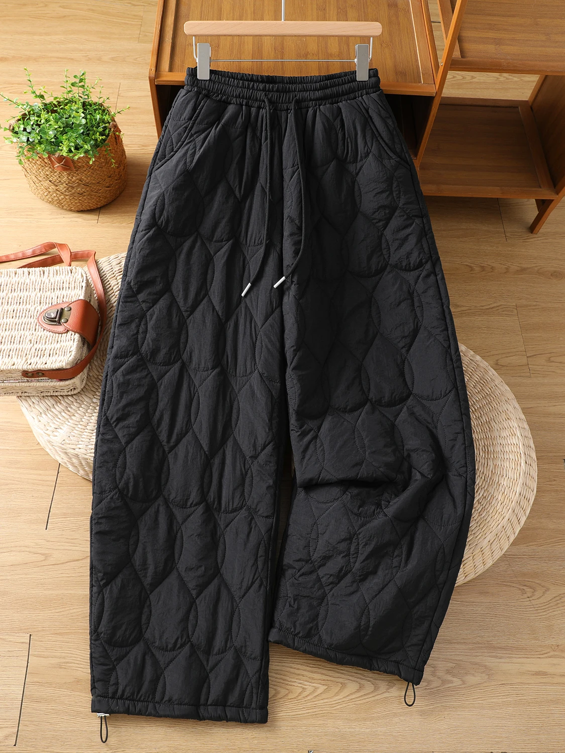 

Korean Sle Women's Loose Wide Leg Cotton Pants Winter Warm Casual Trousers High Waist Straight Cut Single Piece Ladies' Pants