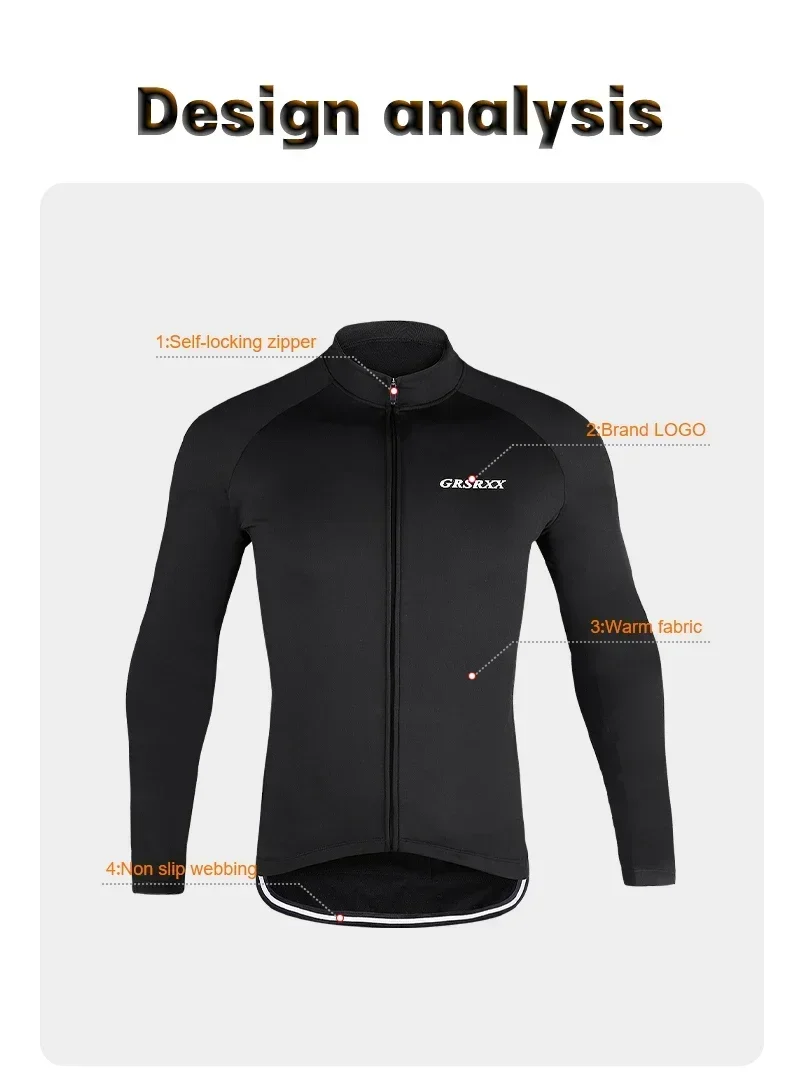GRSRXX Herren-Fahrradjacke, mit Fleece gefüttert, MBT-Fahrradjacke, Winter-Fahrradtrikot, langärmelig, Winter-Fahrradbekleidung. – Detail 3