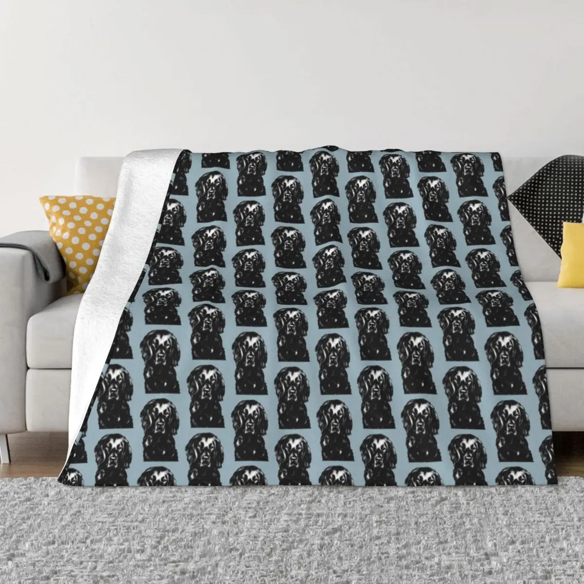 

Flat Coated Retriever ~ Black and white Throw Blanket Vintage Fluffys Large for winter Blankets