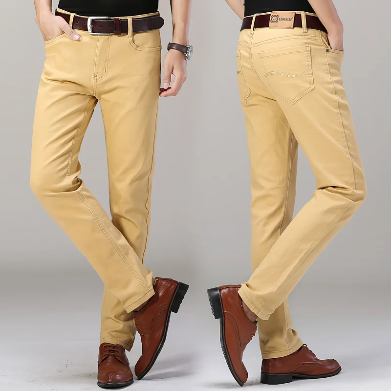 Pure White Jeans Men's Autumn Fashion Elastic Slim Youth Slimming Straight Leg Business Casual Middle Age High End Pants Male