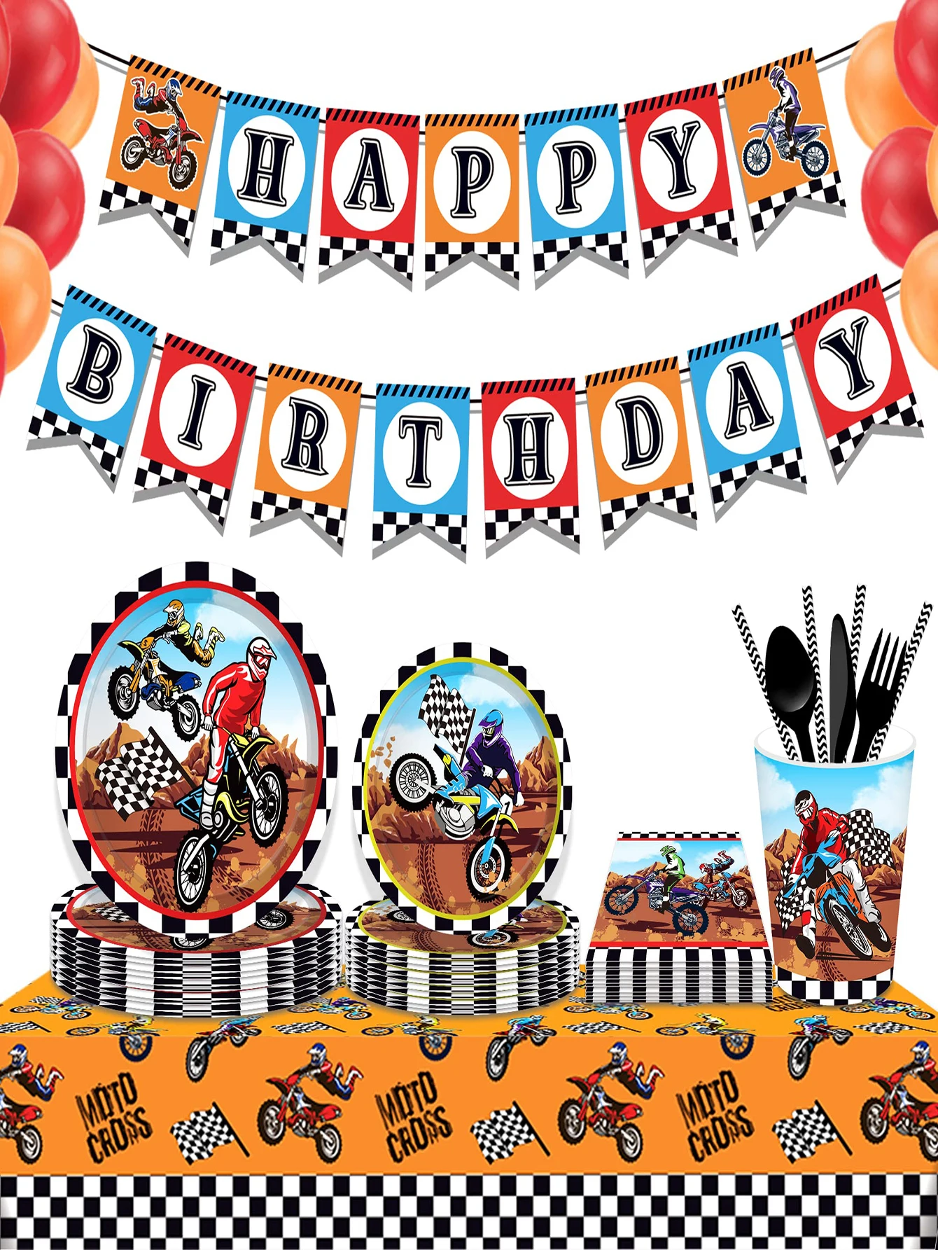 Juego de vajilla para fiesta de motos y bicicletas, platos y tazas de 7/9 pulgadas, servilletas para niños y niñas, suministros para fiestas