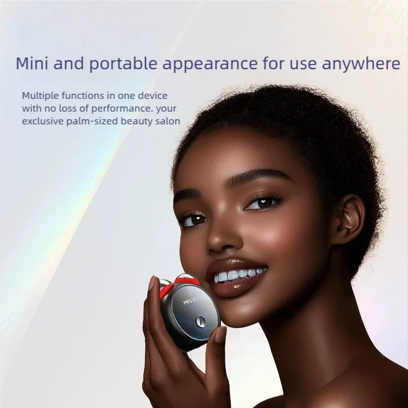 ミニEMSマイクロカレント美顔器 フェイスネックマッサージャー 赤青ライト ダブルローラー ライトライン 肌ケア吸収促進